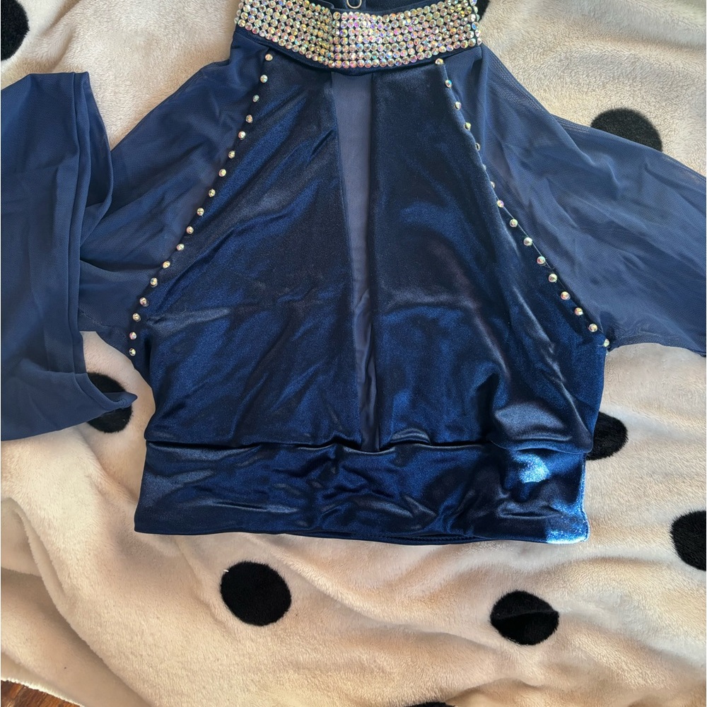 3 piece dance costume with custom rhinestones.